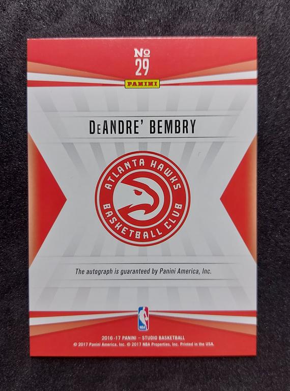 2016-17 Panini Studio DeAndre' Bembry Auto 177/299