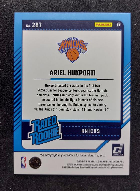 2024-25 Panini Donruss Ariel Hukporti RC Auto 34/49