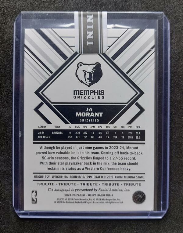 2024-25 Panini Hoops Tribute Ja Morant Auto 09/10