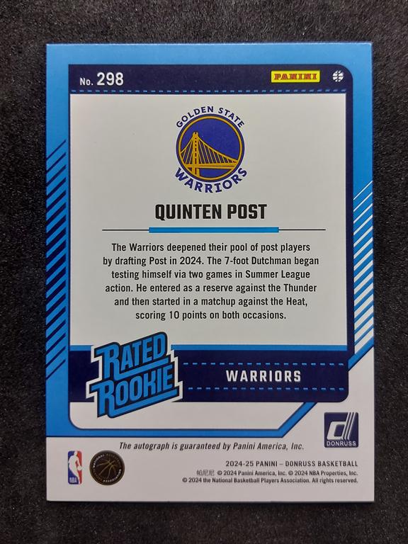 2024-25 Panini Donruss Quinten Post RC Auto 7/8