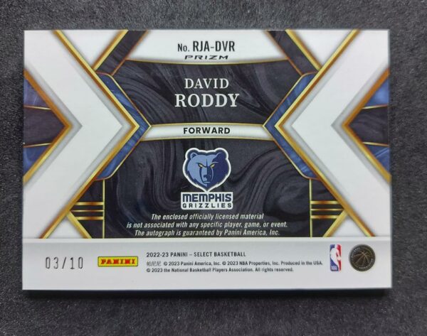 2022-23 Panini Select David Roddy RPA Gold Wave RC Auto 03/10