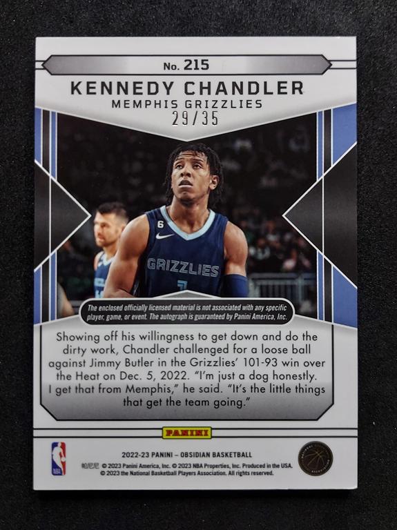 2022-23 Panini Obsidian Kennedy Chandler RPA RC Auto 29/35