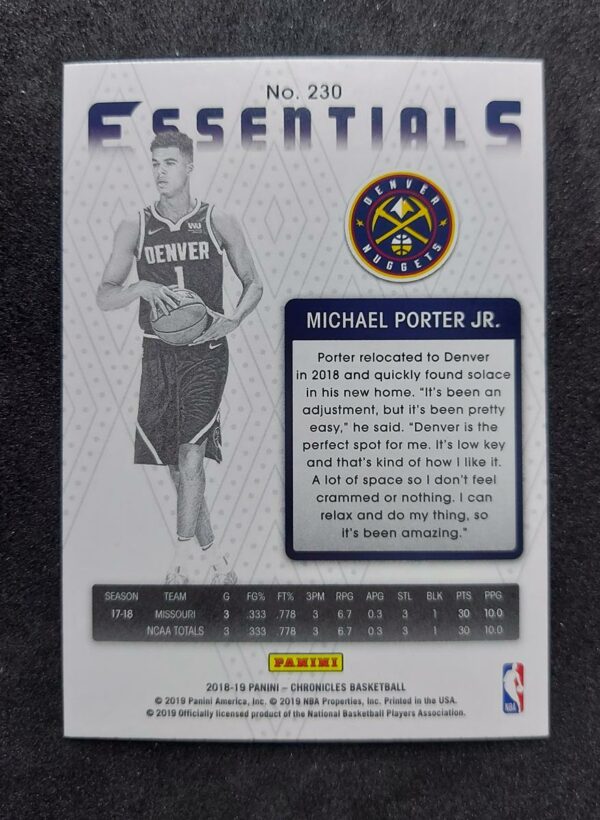 2018-19 Panini Chronicles Essentials Michael Porter Jr RC #230
