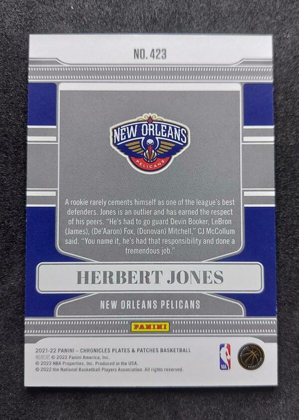 2021-22 Panini Chronicles Plates & Patches Herbert Jones RC 03/10 #423