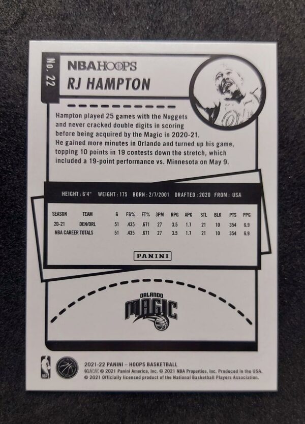 2021-22 Panini Hoops RJ Hampton 08/10 #22
