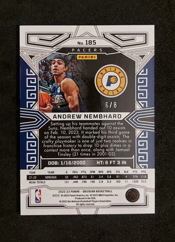 2022-23 Panini Obsidian Andrew Nembhard RC 6/8 #185