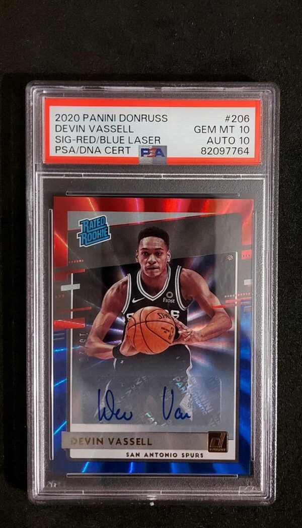 2020-21 Panini Donruss Devin Vassell RC Auto 18/20 PSA 10