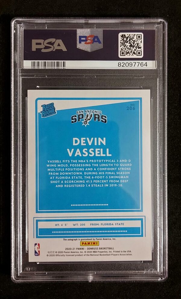 2020-21 Panini Donruss Devin Vassell RC Auto 18/20 PSA 10