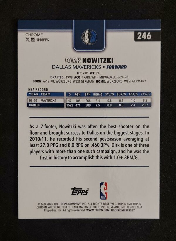 2025-26 Topps Chrome Dirk Nowitzki #246 054/399