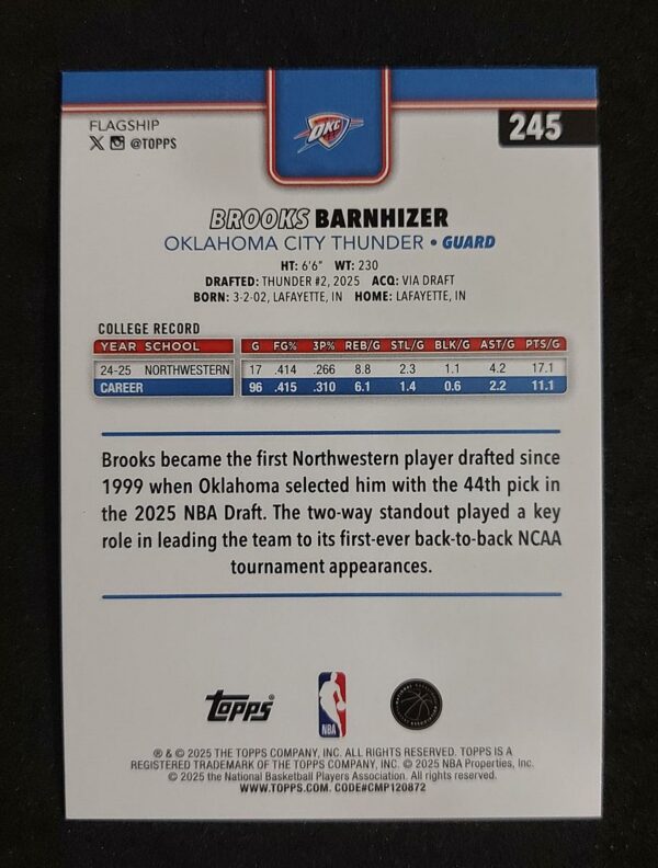 2025-26 Topps Brooks Barnhizer #245 20/50 RC