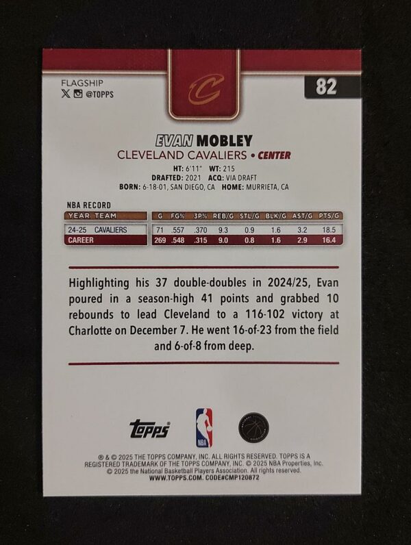 2025-26 Topps Evan Mobley #82 123/250