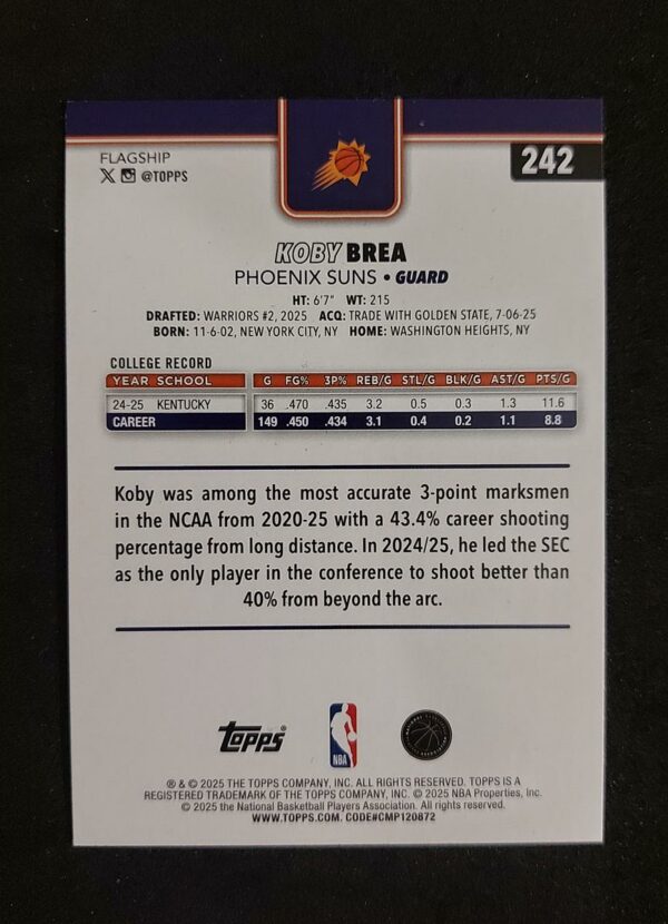 2025-26 Topps Koby Brea #242 087/250 RC