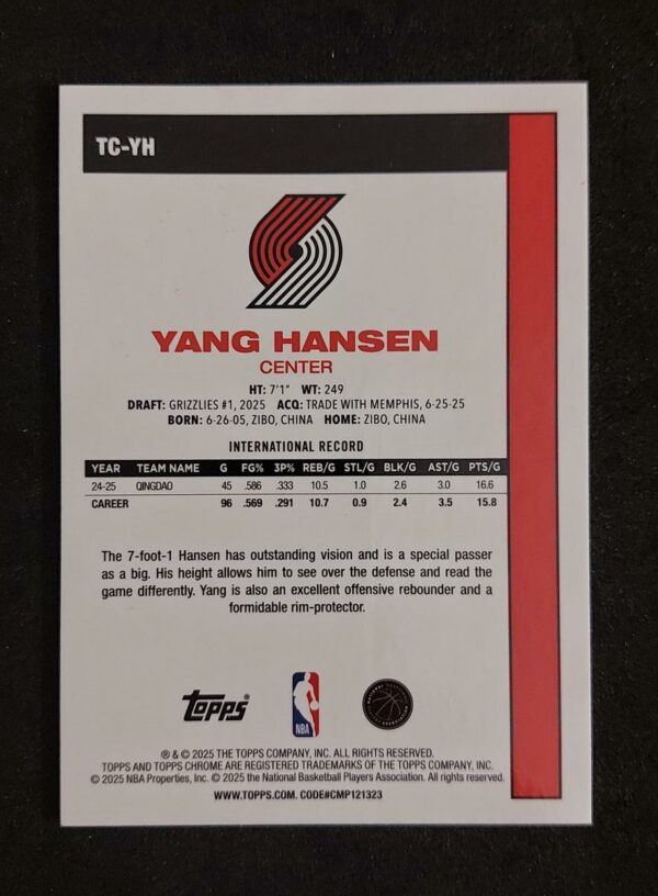 2025-26 Topps Yang Hansen 028/150 RC 45th Anniversary Chrome