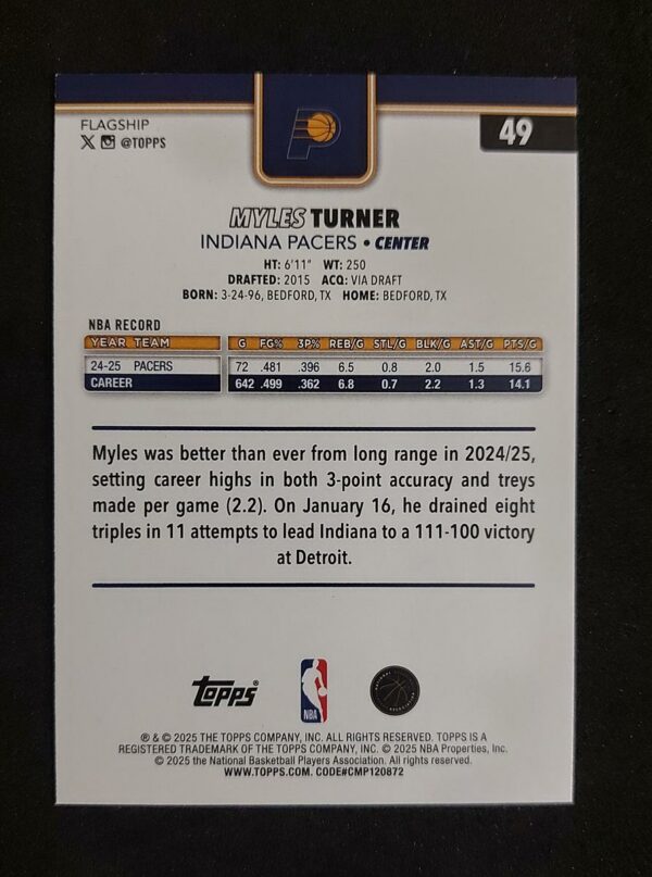 2025-26 Topps Myles Turner #49 0538/2025