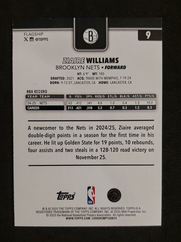 2025-26 Topps Ziaire Williams #9 1964/2025