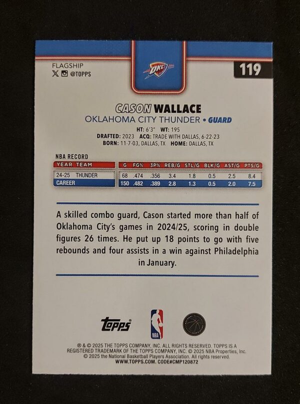 2025-26 Topps Cason Wallace #119 1696/2025 (Kopia)