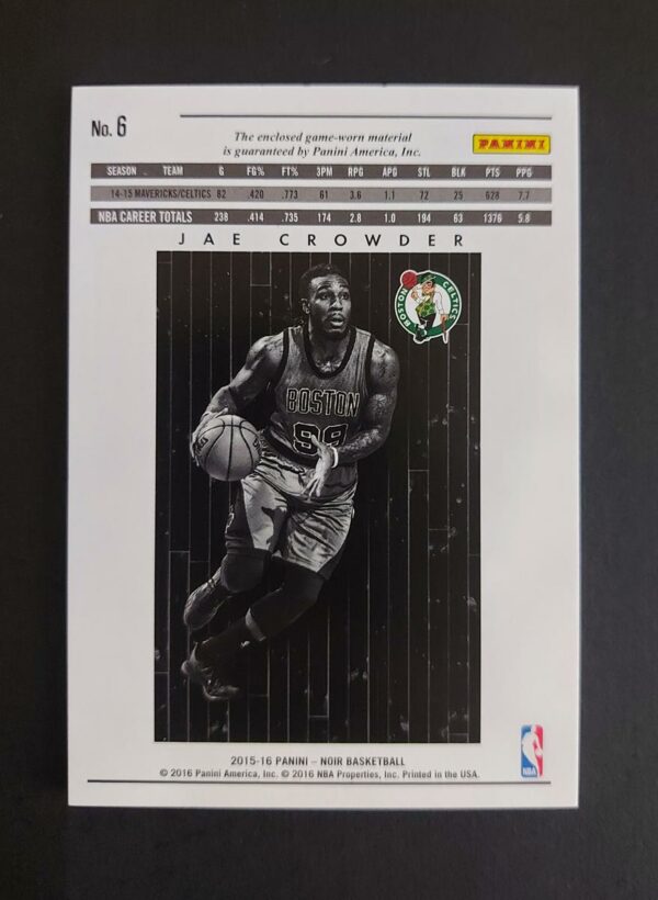 2015-16 Panini Noir Jae Crowder #6 20/49 Jersey