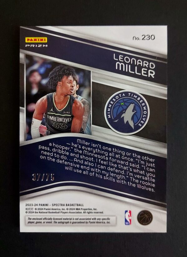 2023-24 Panini Spectra Leonard Miller 37/75 RC Auto Jersey