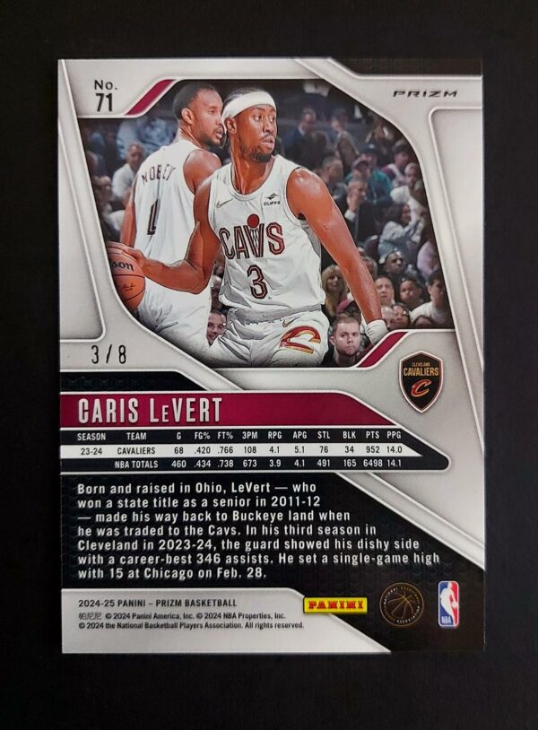 2024-25 Panini Prizm Caris Levert 3/8 #71 Green Choice Jersey Number