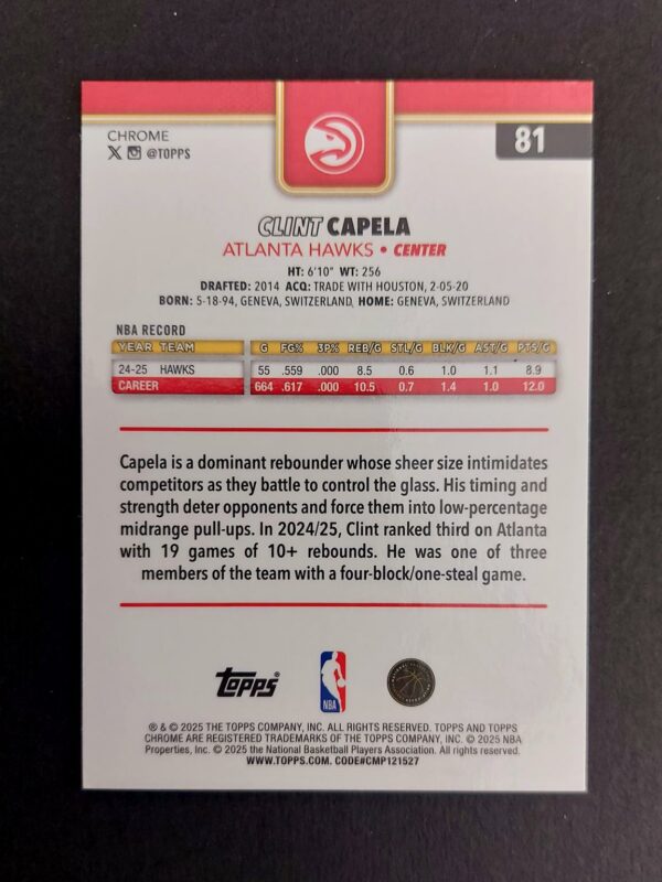 2025-26 Topps Chrome Clint Capela #81 005/150