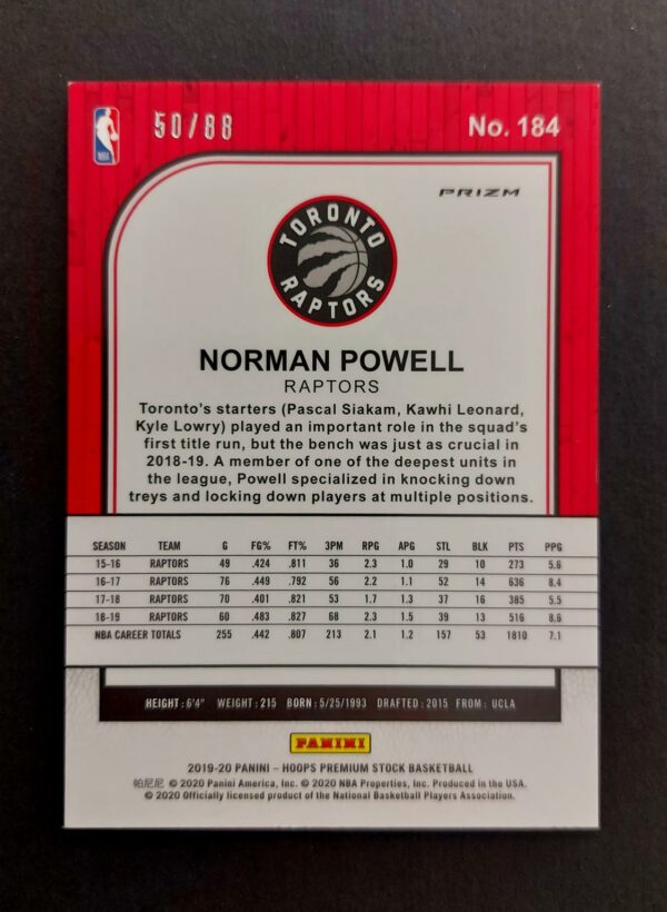 2019-20 Panini Hoops Premium Stock Norman Powell #184 50/88