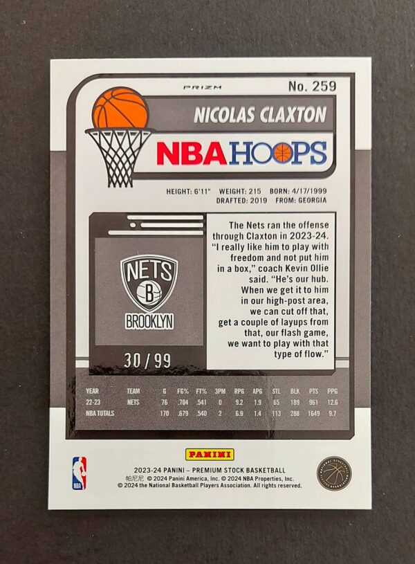 2023-24 Panini Hoops Premium Stock Nicolas Claxton #259 30/99