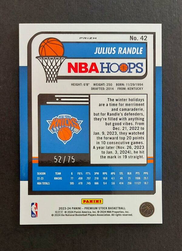 2023-24 Panini Hoops Premium Stock Julius Randle #42 52/75