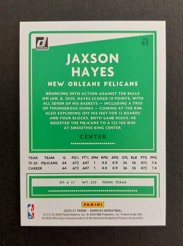 2020-21 Panini Donruss Jaxson Hayes #43 68/99