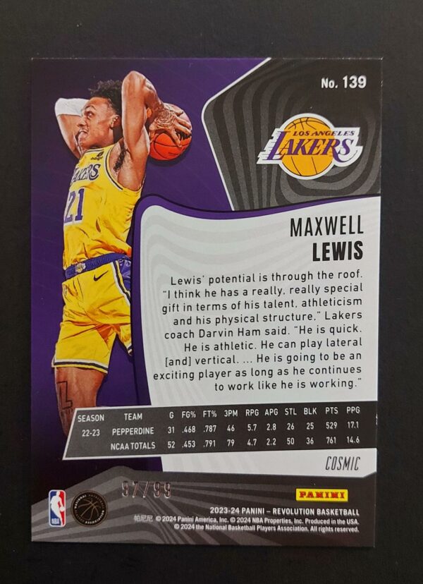 2023-24 Panini Revolution Maxwell Lewis #139 97/99 RC