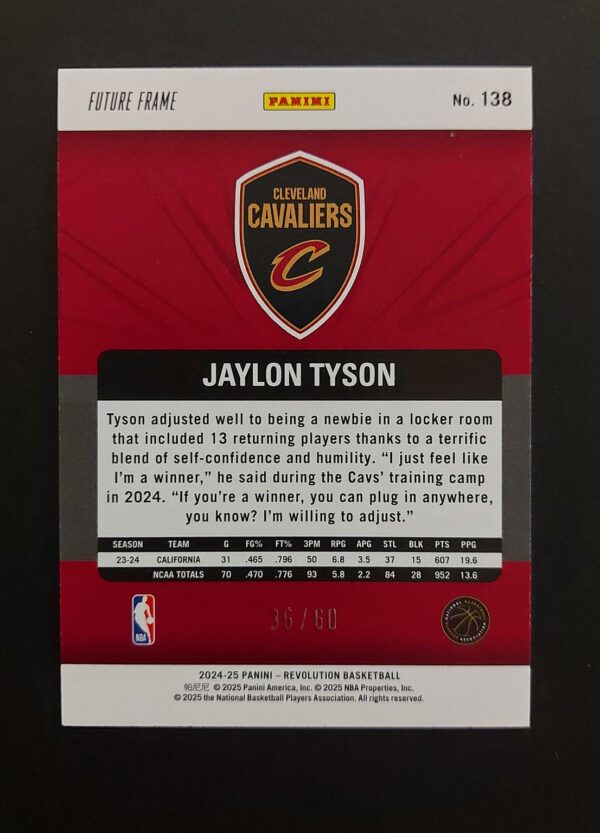 2024-25 Panini Revolution Jaylon Tyson #138 36/60 RC