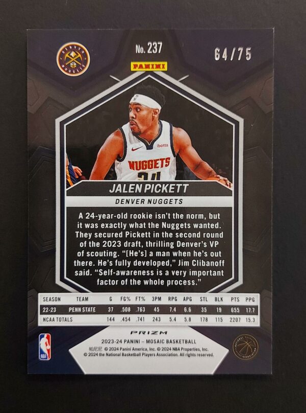 2023-24 Panini Mosaic Jalen Pickett #237 64/75 RC