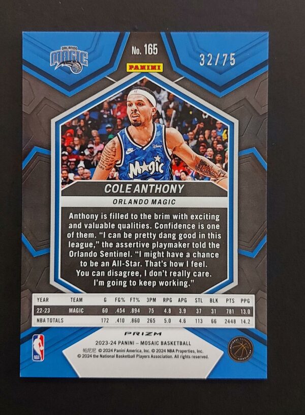 2023-24 Panini Mosaic Cole Anthony #165 32/75
