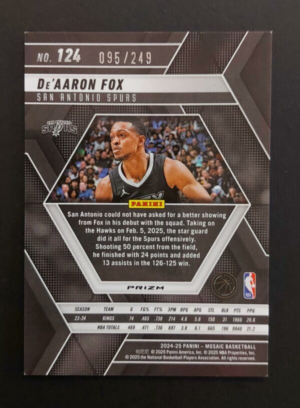 2024-25 Panini Mosaic De'Aaron Fox #124 095/249