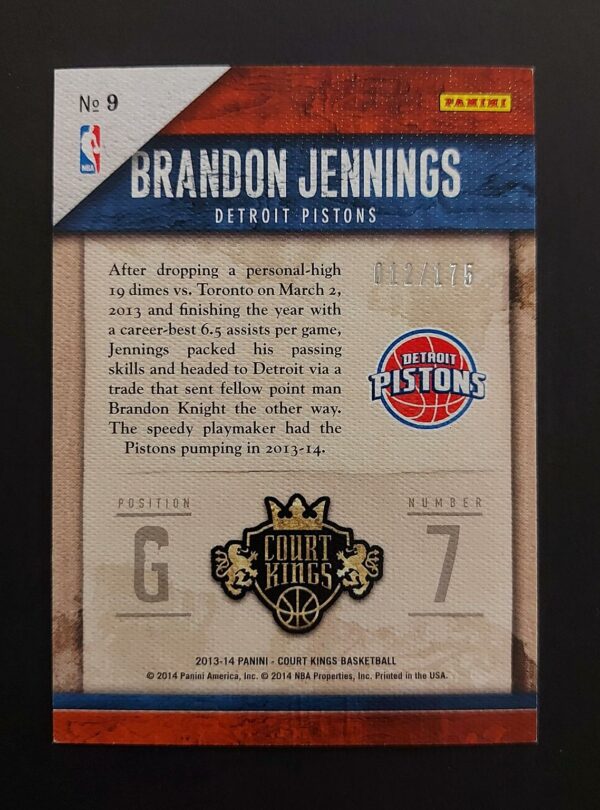 2013-14 Panini Court Kings Squires Brandon Jennings #9 012/175