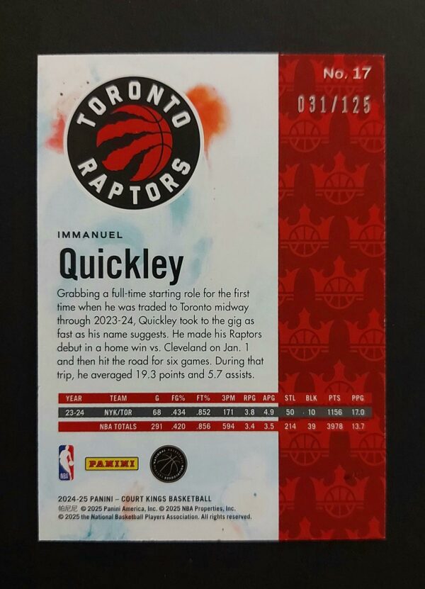 2024-25 Panini Court Kings Immanuel Quickley #17 031/125