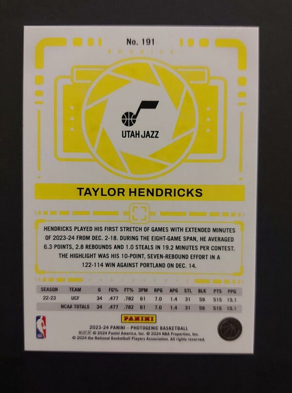 2023-24 Panini Photogenic Taylor Hendricks #191 17/49 RC