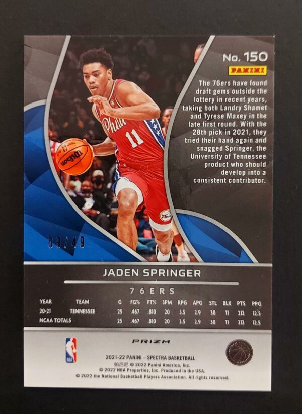 2021-22 Panini Spectra Jaden Springer #150 09/49 RC