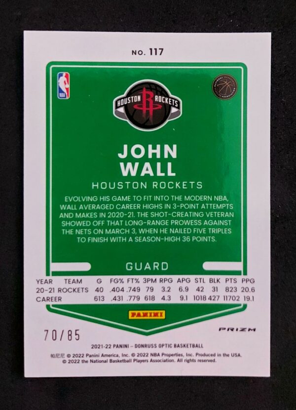 2021-22 Panini Optic John Wall #117 70/85