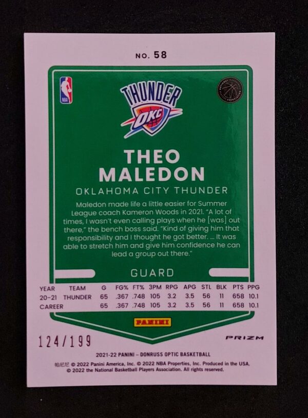 2021-22 Panini Optic Theo Maledon #58 124/199
