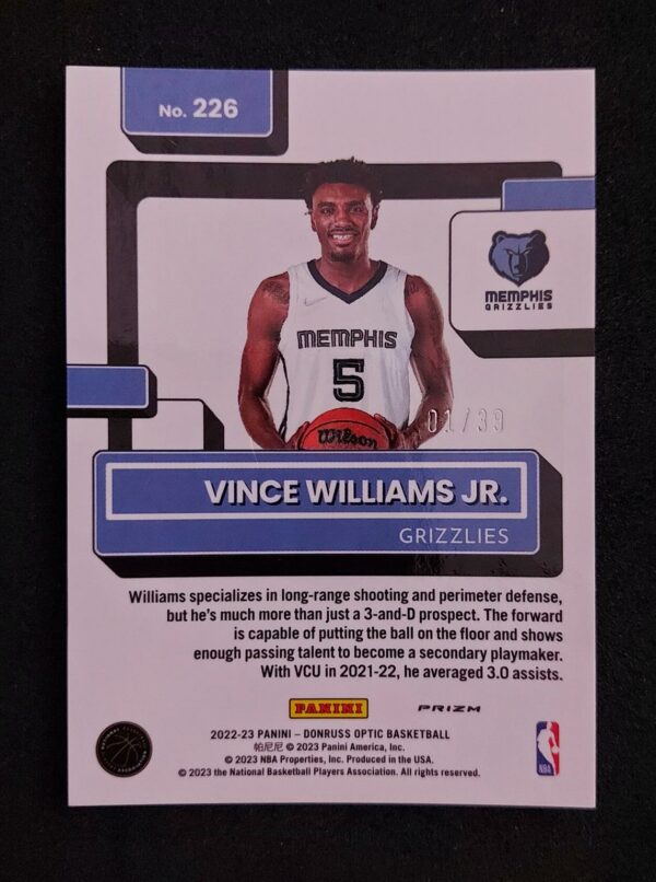 2022-23 Panini Optic Vince Williams Jr #226 01/39 RC Black Velocity