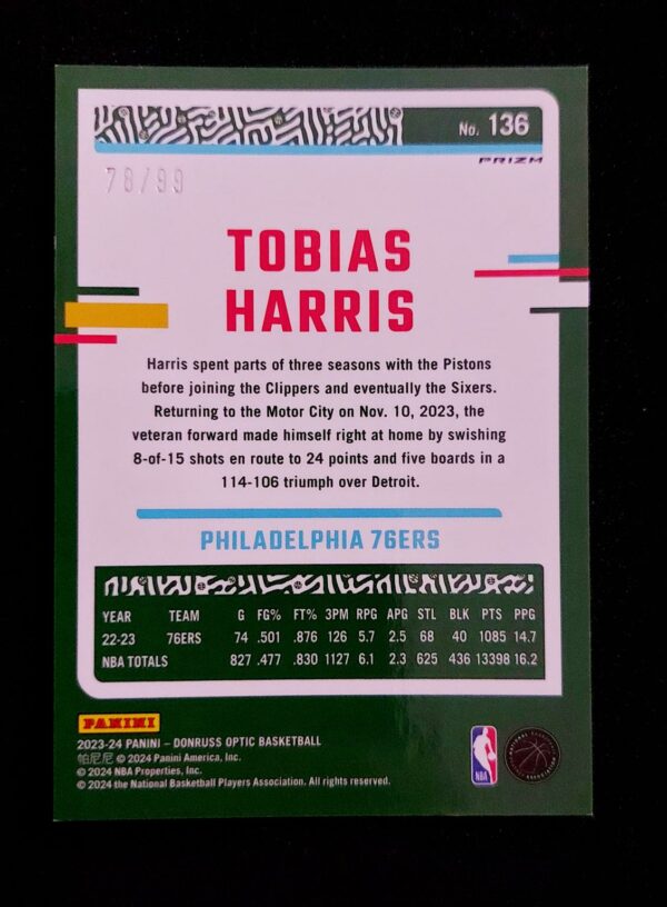 2023-24 Panini Optic Tobias Harris #136 78/99