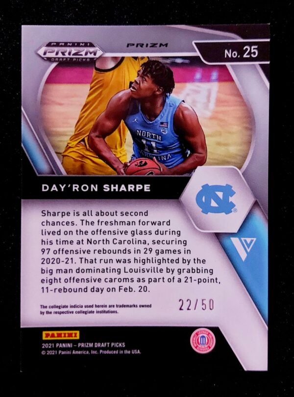 2021-22 Panini Prizm Draft Picks Day'ron Sharpe #25 22/50 RC