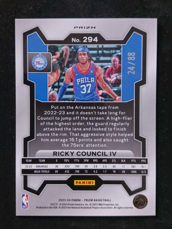 2023-24 Panini Prizm Ricky Council IV #294 24/88 RC