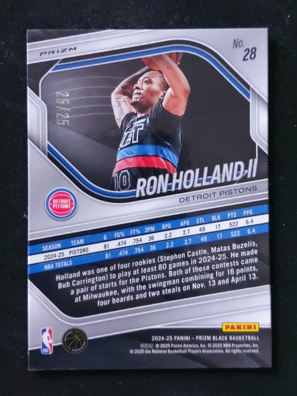 2024-25 Panini Prizm Black Ron Holland II #28 25/25 RC