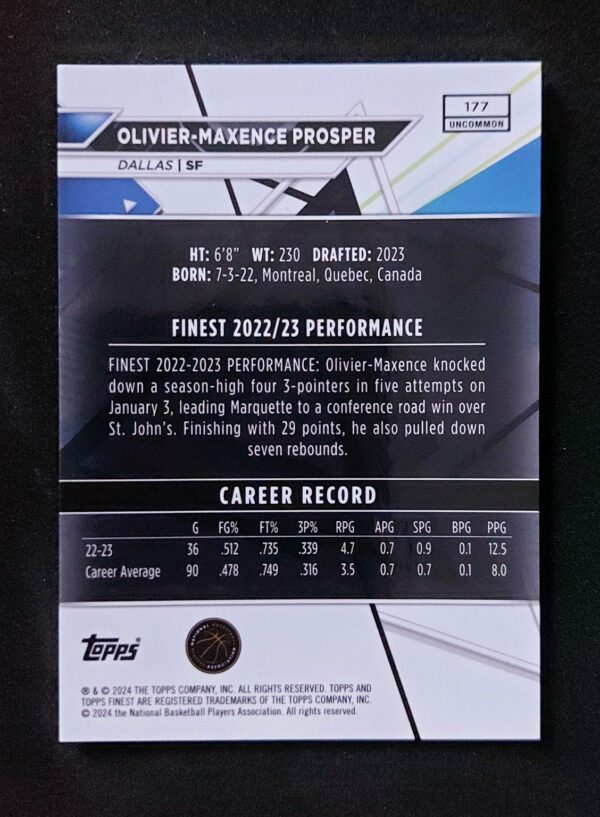 2023-24 Topps Finest Olivier-Maxence Prosper #177 5/5 RC