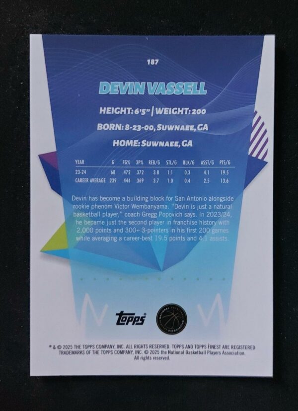 2024-25 Topps Finest Devin Vassell #187 17/20