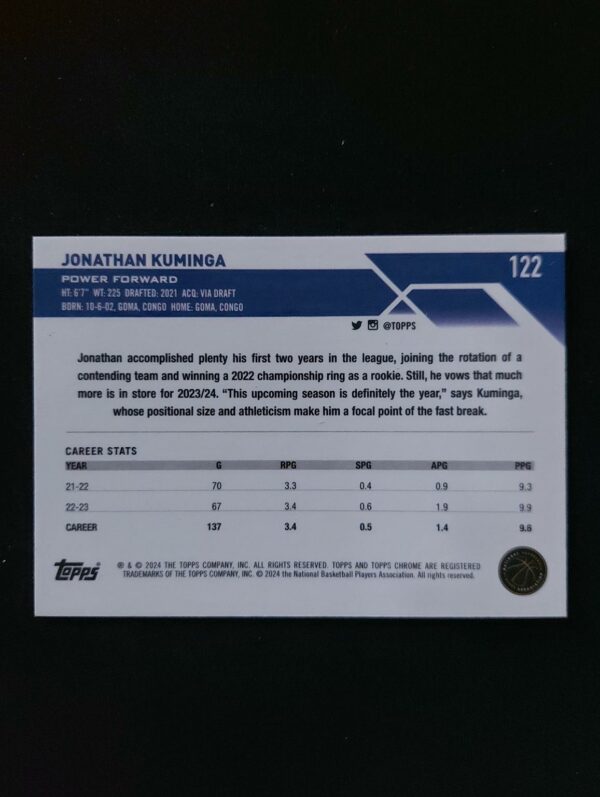 2023-24 Topps Chrome Jonathan Kuninga #122 001/119