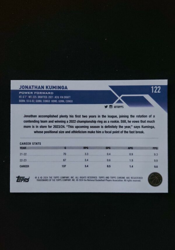 2023-24 Topps Chrome Jonathan Kuninga #122 13/50
