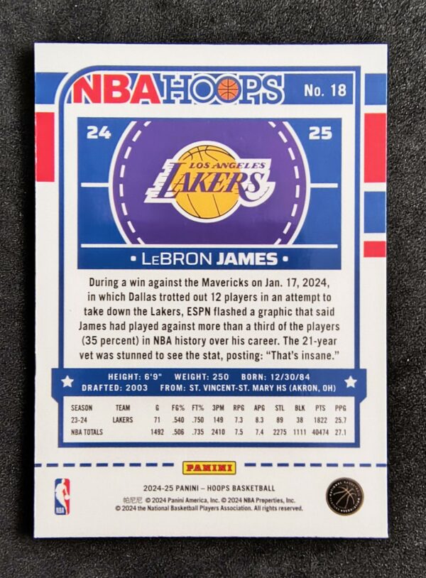 2024-25 Panini Hoops Lebron James #18 Optichrome