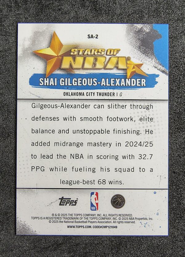 2025-26 Topps Stars of NBA Shai Gilgeous-Alexander